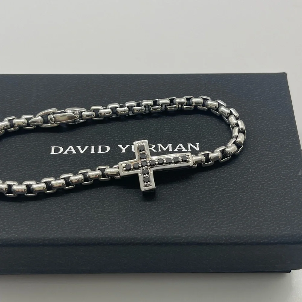 David Yurman Pavè Cross Bracelet in Sterling Silver with Black Diamonds, 5mm - Picture 4 of 11